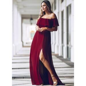 Ever Pretty Red Ruffled Off-Shoulder Gown for Weddings | 3XL
